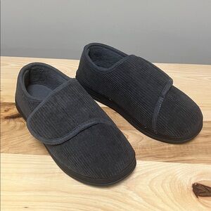 Dark Gray Corduroy Unisex Size 8 Slippers with Velcro Strap